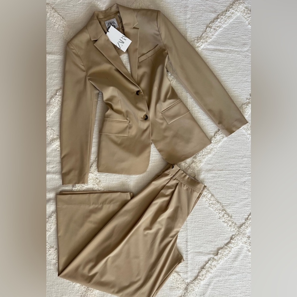 ZARA Beige Women's Blazer & Pants Set